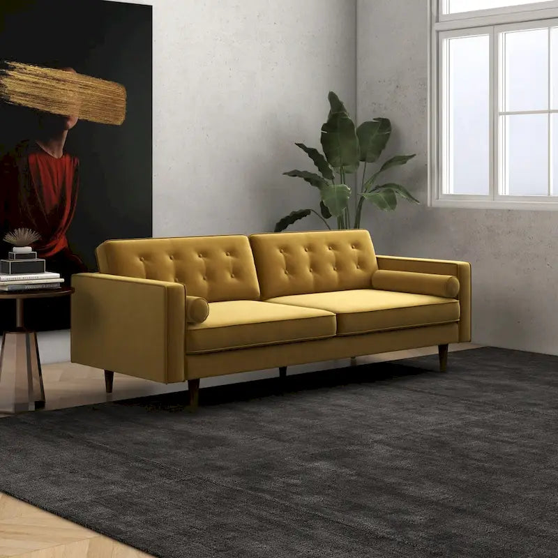 Clayton Mid Century Modern Furniture Style Velvet Living Room Gold Couch