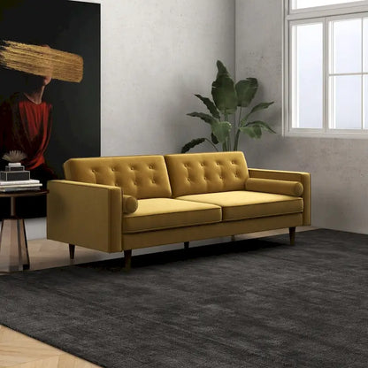 Clayton Mid Century Modern Furniture Style Velvet Living Room Gold Couch