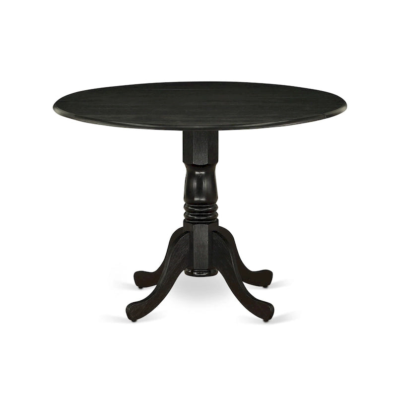 East West Furniture Kitchen Table Set- a Round Dining Table and Blue Linen Fabric Chairs, Wire brushed Black (Pieces Option)