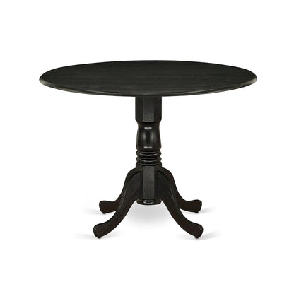 East West Furniture Kitchen Table Set- a Round Dining Table and Blue Linen Fabric Chairs, Wire brushed Black (Pieces Option)
