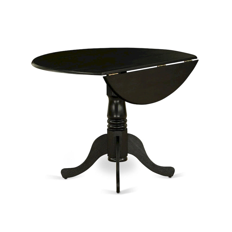 East West Furniture Kitchen Table Set- a Round Dining Table and Blue Linen Fabric Chairs, Wire brushed Black (Pieces Option)