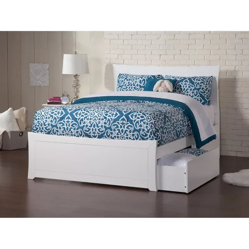 Metro Full Platform Bed and Footboard with 2 Bed Drawers in White