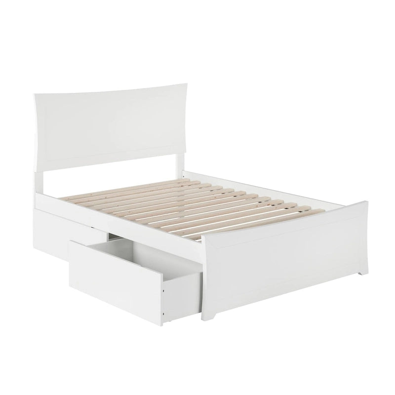Metro Full Platform Bed and Footboard with 2 Bed Drawers in White