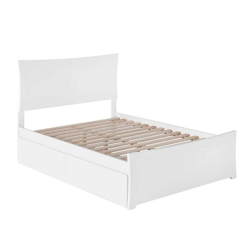 Metro Full Platform Bed and Footboard with 2 Bed Drawers in White