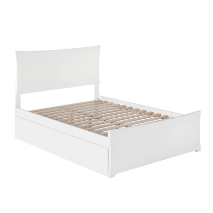 Metro Full Platform Bed and Footboard with 2 Bed Drawers in White