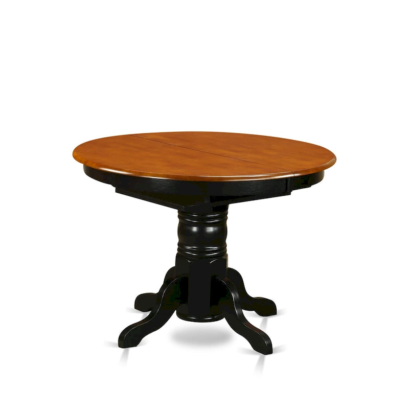 East West Furniture 7 Piece Kitchen Table Set- A Round Dining Room Table and 6 Dining Chairs, Black & Cherry (Seat Options)