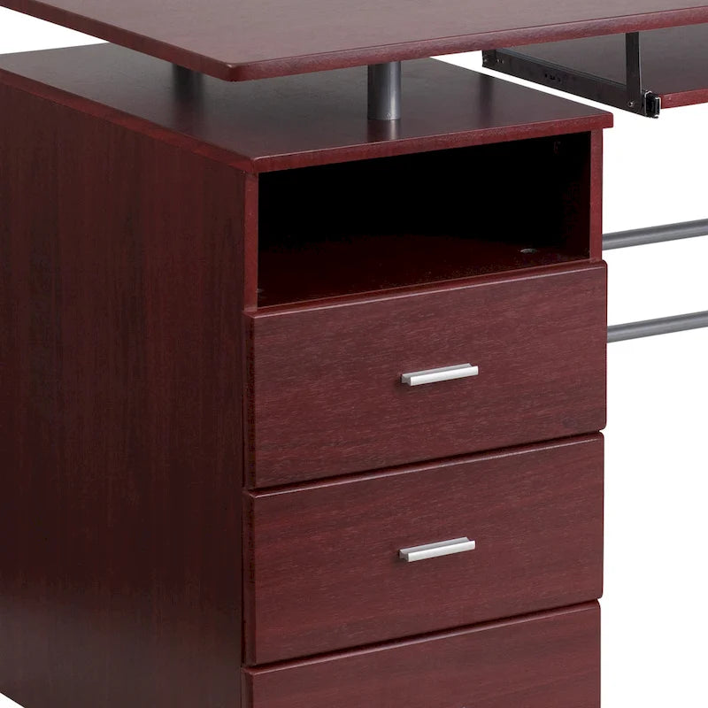 Pedestal 3-drawer Computer Desk with Keyboard Tray