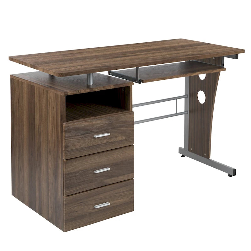 Pedestal 3-drawer Computer Desk with Keyboard Tray
