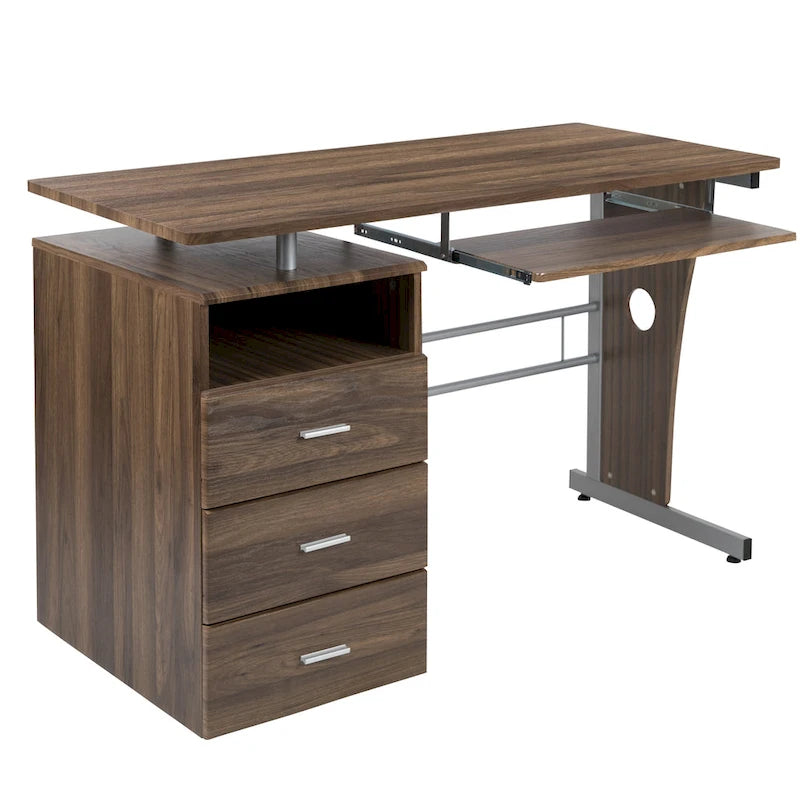 Pedestal 3-drawer Computer Desk with Keyboard Tray
