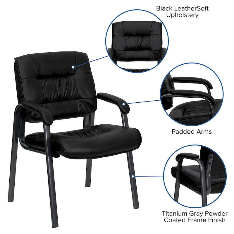 LeatherSoft Executive Side Reception Lounge Chair with Titanium Gray Frame
