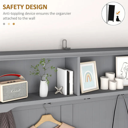 HOMCOM Coat Rack and Bench Hall Tree Organizer with 4 Hooks, 2 Drawers with Padded Seat Cushions for Entryway, Gray