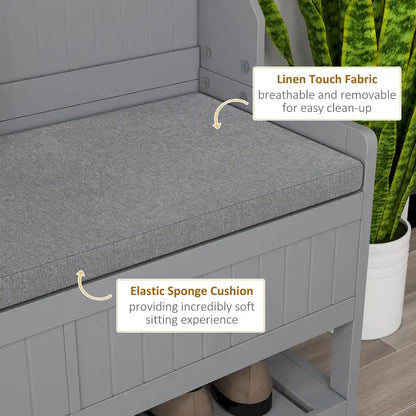 HOMCOM Coat Rack and Bench Hall Tree Organizer with 4 Hooks, 2 Drawers with Padded Seat Cushions for Entryway, Gray