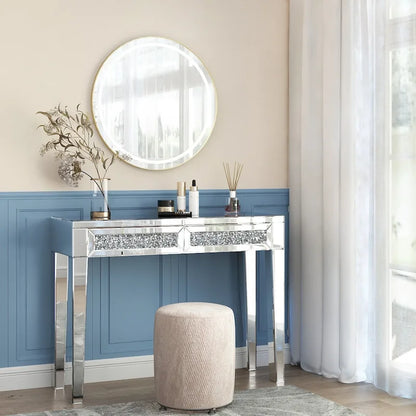 Glam Mirrored 2 Drawer Desk Console Table - 29.92 H X 39.37 W X 13.78 D