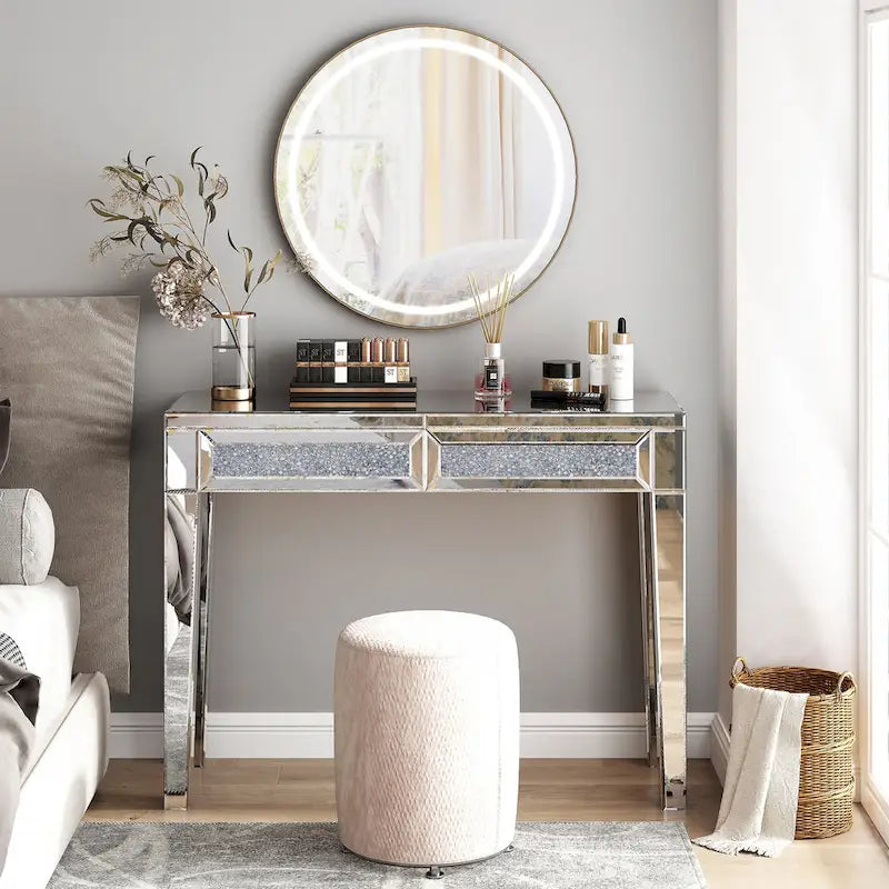 Glam Mirrored 2 Drawer Desk Console Table - 29.92 H X 39.37 W X 13.78 D
