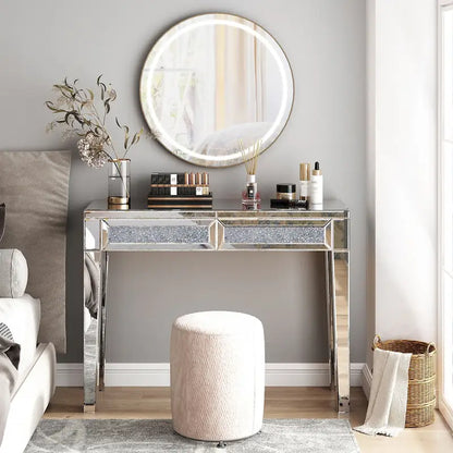 Glam Mirrored 2 Drawer Desk Console Table - 29.92 H X 39.37 W X 13.78 D