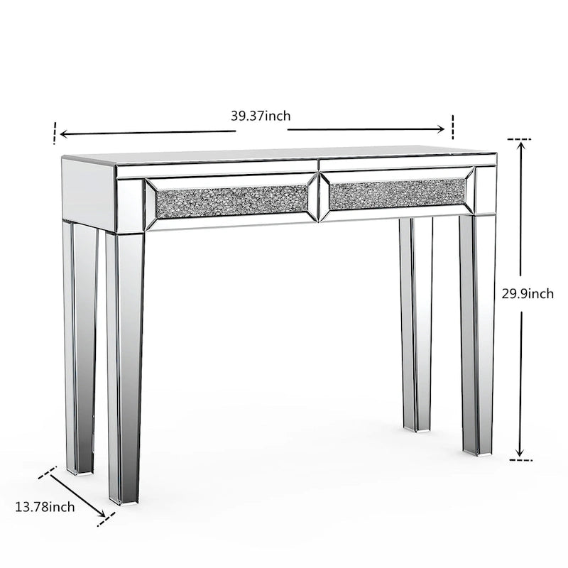Glam Mirrored 2 Drawer Desk Console Table - 29.92 H X 39.37 W X 13.78 D