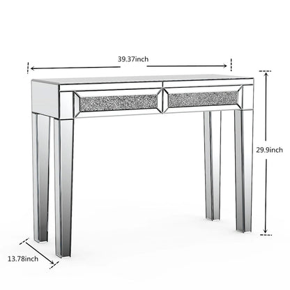 Glam Mirrored 2 Drawer Desk Console Table - 29.92 H X 39.37 W X 13.78 D