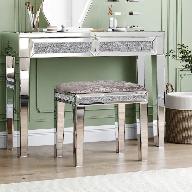 Glam Mirrored 2 Drawer Desk Console Table - 29.92 H X 39.37 W X 13.78 D