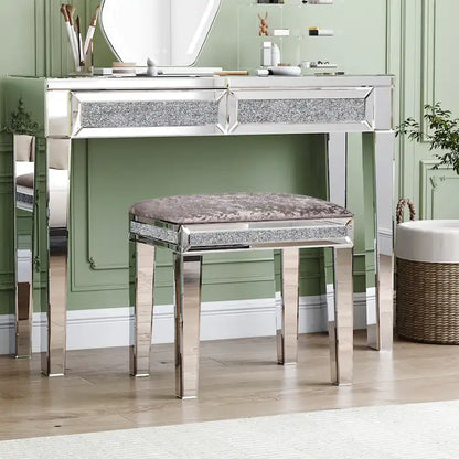 Glam Mirrored 2 Drawer Desk Console Table - 29.92 H X 39.37 W X 13.78 D