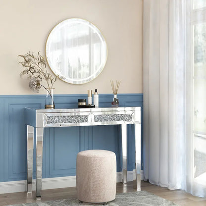 Glam Mirrored 2 Drawer Desk Console Table - 29.92 H X 39.37 W X 13.78 D