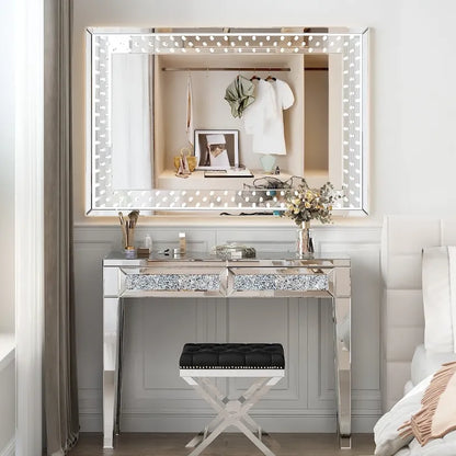 Glam Mirrored 2 Drawer Desk Console Table - 29.92 H X 39.37 W X 13.78 D