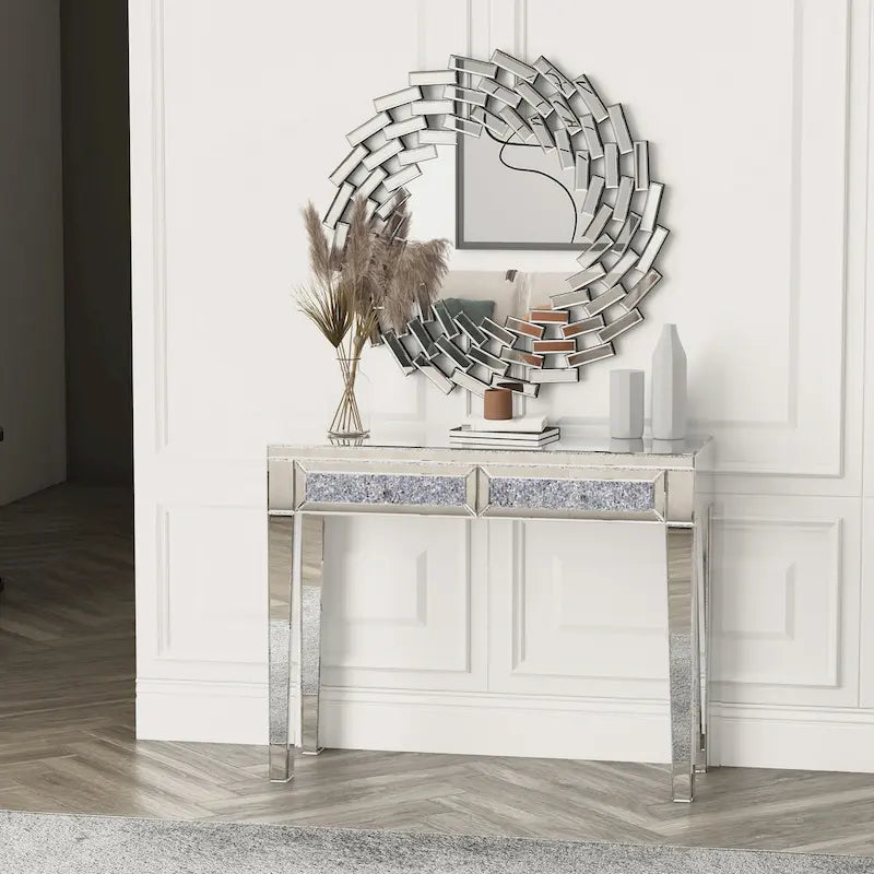 Glam Mirrored 2 Drawer Desk Console Table - 29.92 H X 39.37 W X 13.78 D