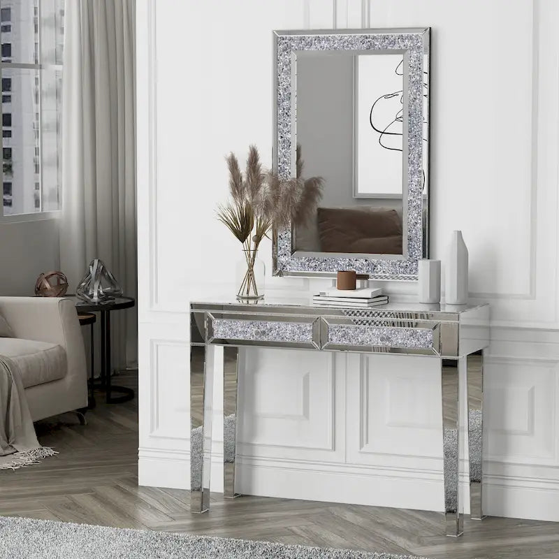 Glam Mirrored 2 Drawer Desk Console Table - 29.92 H X 39.37 W X 13.78 D