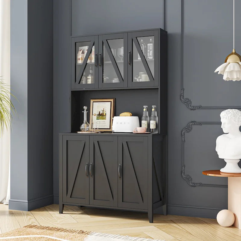 Large Kitchen Pantry Storage Cabinet with Glass Doors