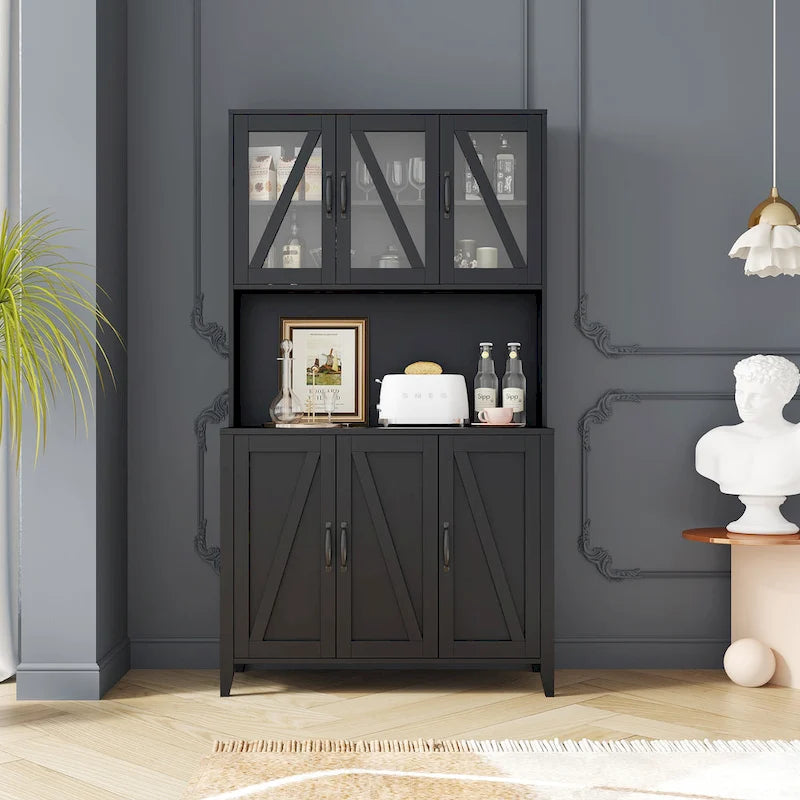 Large Kitchen Pantry Storage Cabinet with Glass Doors