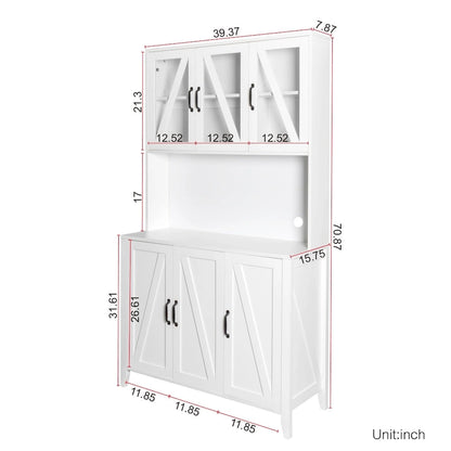 Large Kitchen Pantry Storage Cabinet with Glass Doors