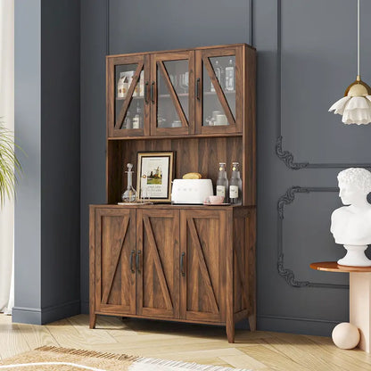 Large Kitchen Pantry Storage Cabinet with Glass Doors