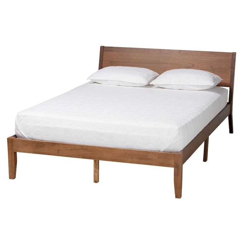 Salvatore Mid-Century Modern Walnut Brown Finished Wood Platform Bed