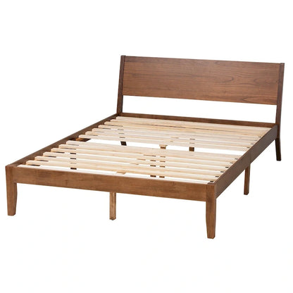 Salvatore Mid-Century Modern Walnut Brown Finished Wood Platform Bed