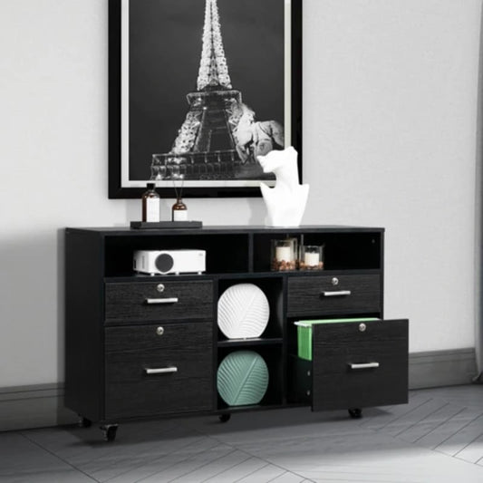 Black Wood Grain 4-drawers Wooden File Cabinet