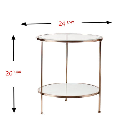 HomeRoots 26 Gold Glass And Iron Round End Table With Shelf - 24.25x24.25x26.25