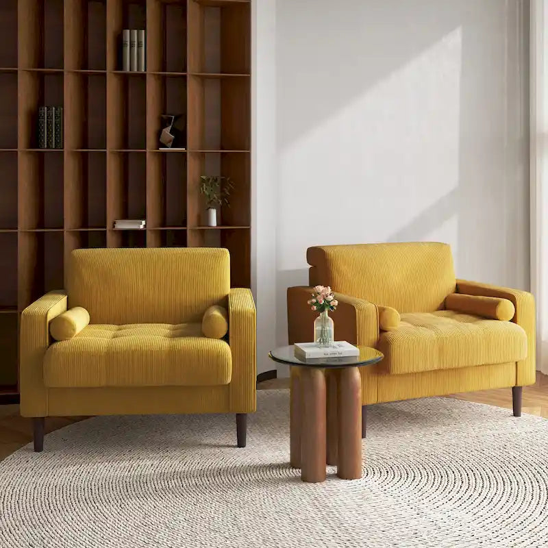 2 Set Modern Wide Armchair Corduroy Accent Chairs