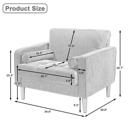 2 Set Modern Wide Armchair Corduroy Accent Chairs