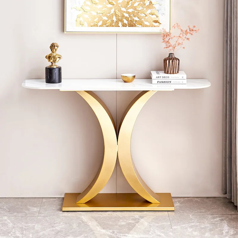 Modern Console Table, Exquisite shape design, Metal Frame with Adjustable foot pads for Entrance