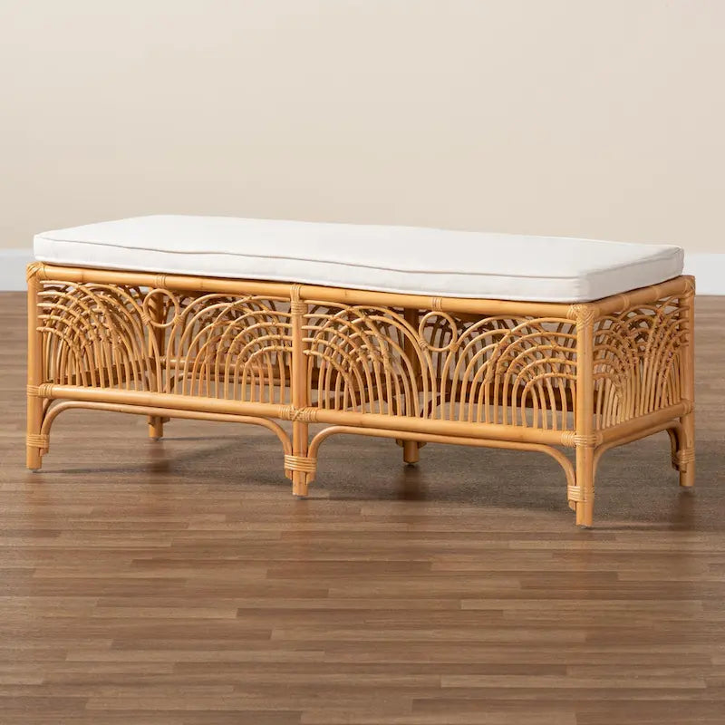 bali & pari Materra Modern bohemian Natural Brown Rattan Bench