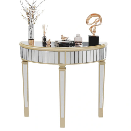 Silver Mirrored Half Moon Console Table Sofa Table - 35.4x31.6 inch