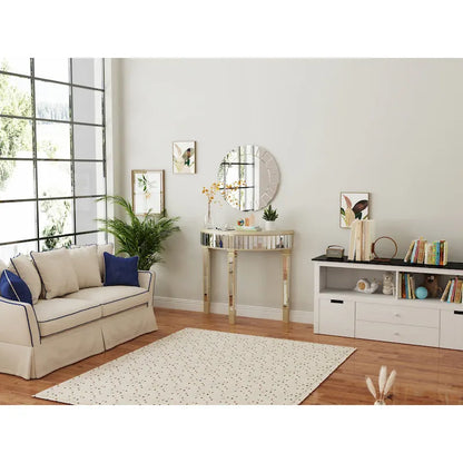 Silver Mirrored Half Moon Console Table Sofa Table - 35.4x31.6 inch