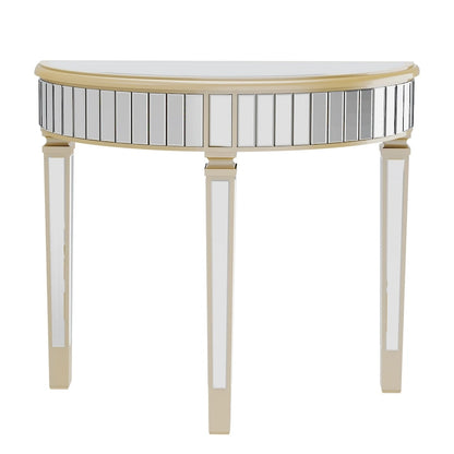 Silver Mirrored Half Moon Console Table Sofa Table - 35.4x31.6 inch