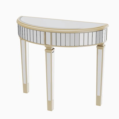 Silver Mirrored Half Moon Console Table Sofa Table - 35.4x31.6 inch