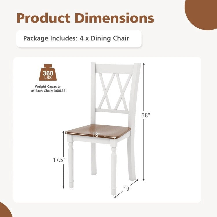 Wooden Farmhouse Kitchen Chairs with Rubber Wood Seat - 18 x 19 x 38