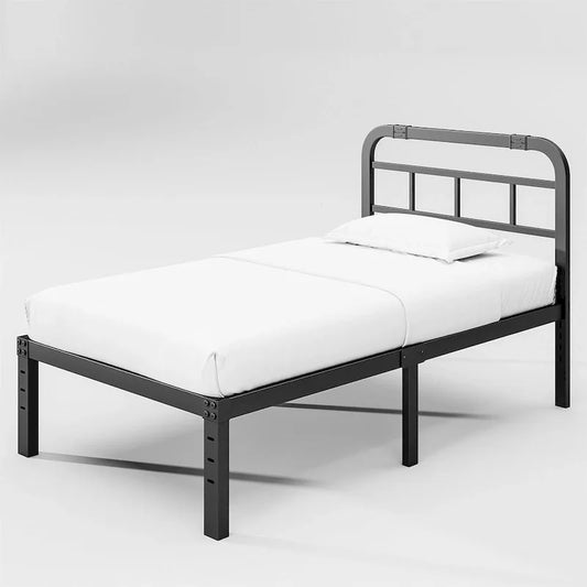 Industrial Style Metal Bed Frame with Headboard and Support