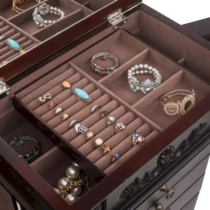 Stylish Jewelry Armoire with Mirror and Necklace Hooks - 18.5 x 12 x 42