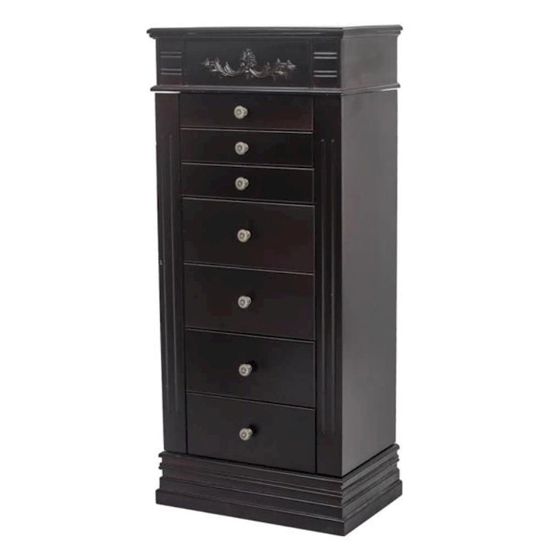 Stylish Jewelry Armoire with Mirror and Necklace Hooks - 18.5 x 12 x 42