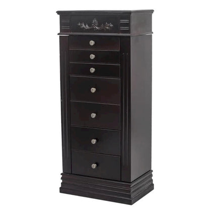 Stylish Jewelry Armoire with Mirror and Necklace Hooks - 18.5 x 12 x 42