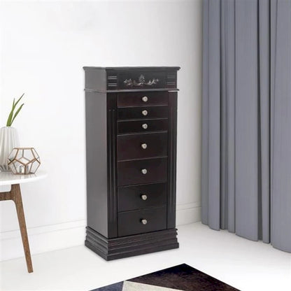Stylish Jewelry Armoire with Mirror and Necklace Hooks - 18.5 x 12 x 42
