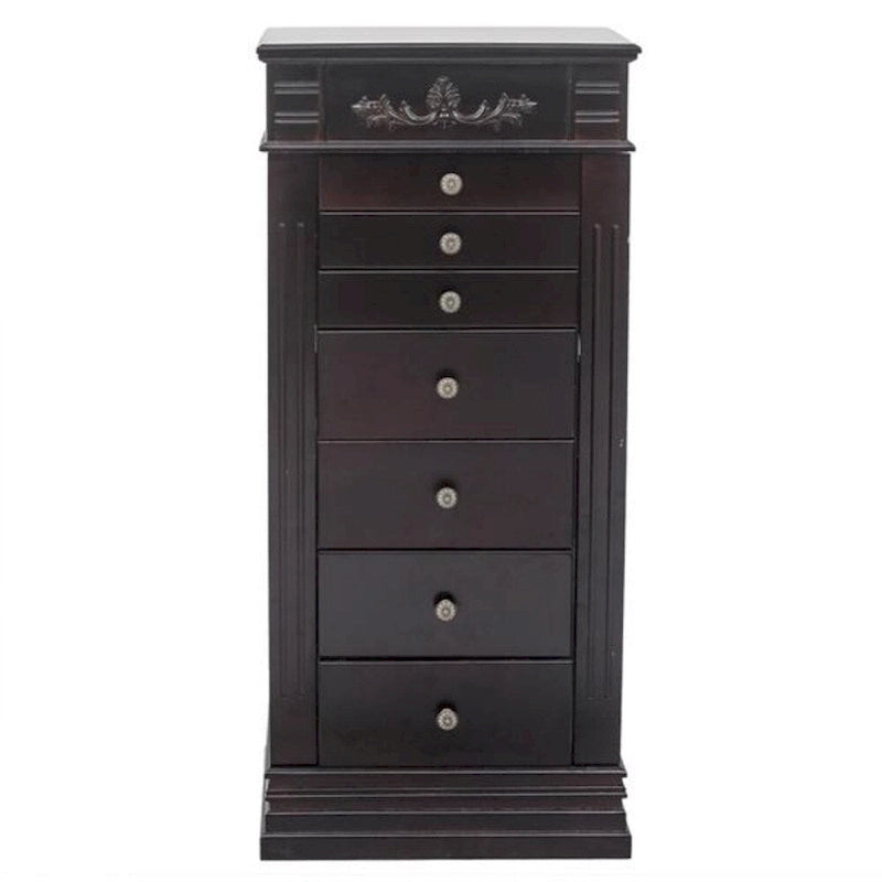 Stylish Jewelry Armoire with Mirror and Necklace Hooks - 18.5 x 12 x 42